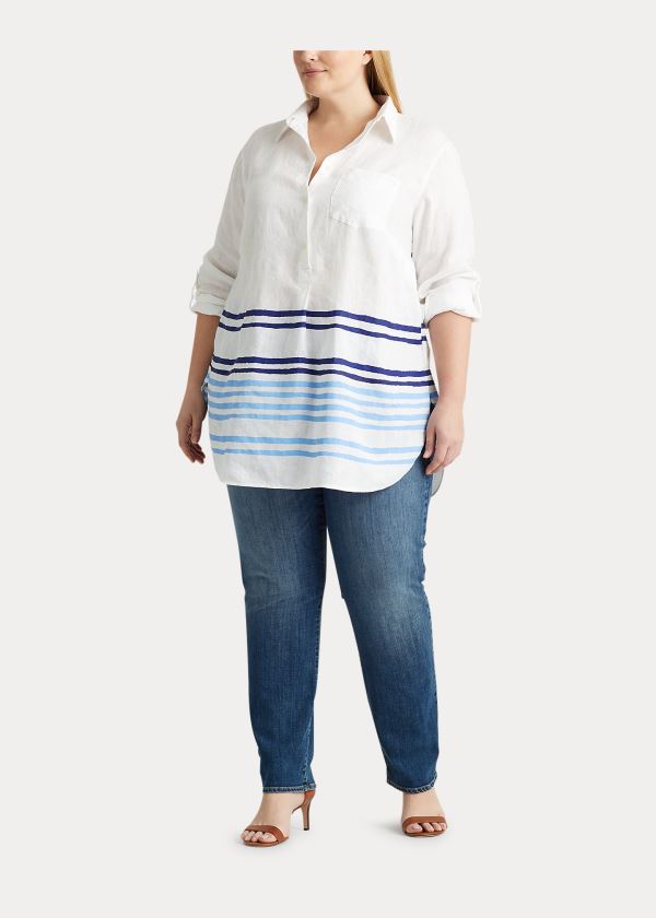 Camisa Ralph Lauren Mujer Blancos / Azules / Multicolor - Striped Linen - TIPGH8356